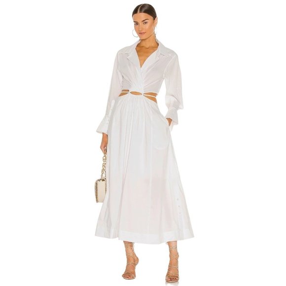 JONATHAN SIMKHAI Alex Pleated Cut Out Dress in White Medium New Nwt Shirtdress - Picture 2 of 15
